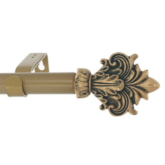 MERIVILLE 1-Inch Diameter Single Window Treatment Curtain Rod, Acanthus Finial Style II, 28-inch to 48-inch Adjustable, Antique Gold