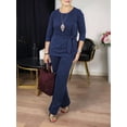 thumbnail image 4 of Women'S 2 Piece Outfits Suit Set Top Flared Pants Sets Business Pantsuits Blue [In Stock] XXXL, 4 of 7