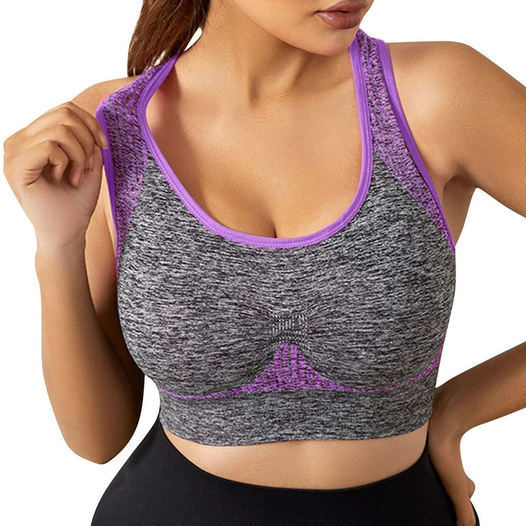 Plus Size Sports Bras for Women Strappy Padded Medium Yoga Workout Workout  Tops Activewear Purple L 