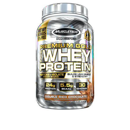 Muscletech Premium Gold 100% Whey Protein Powder, Double Rich Chocolate, 24g Protein, 2.23lb,