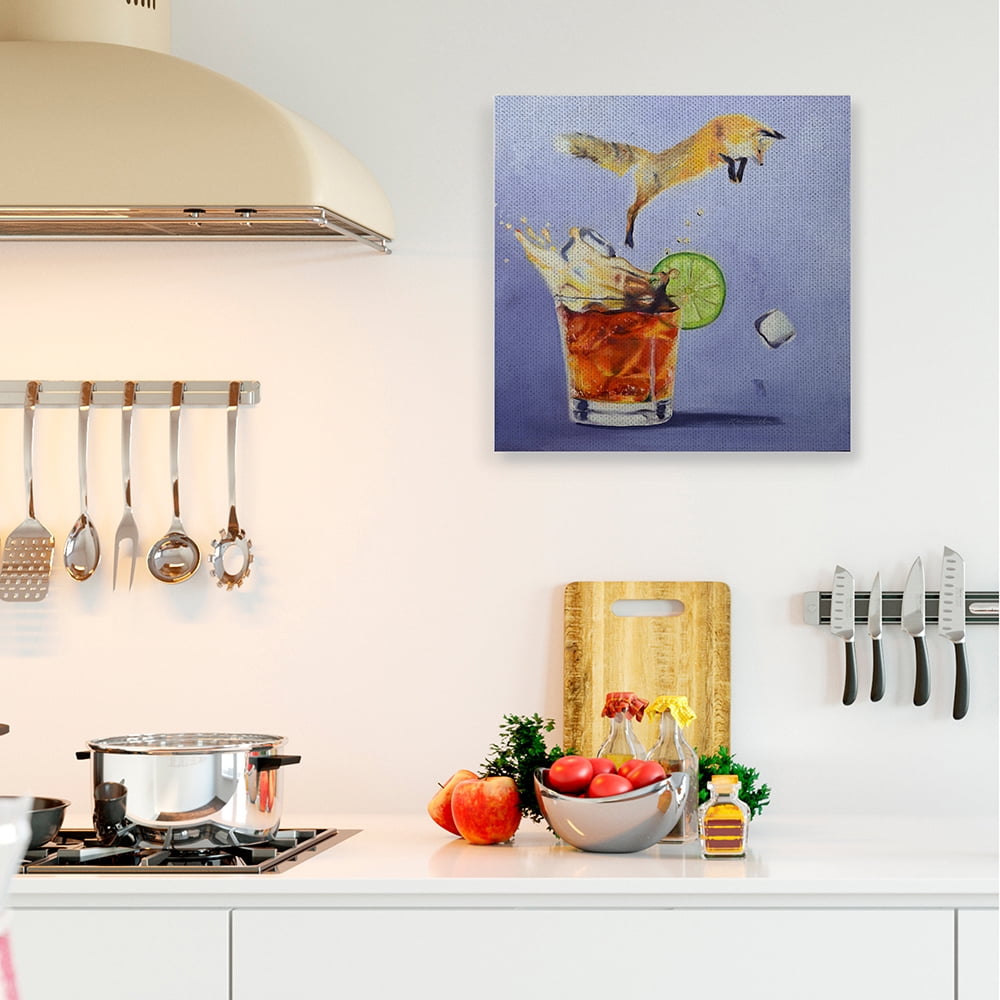 Stupell Industries Fox Animal Leaping Vintage Cocktail Drink Painting Canvas Wall Art by Karen Weber Fine Art