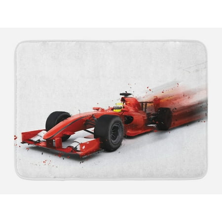 Non Turbo Race - Cars Bath Mat, Generic Formula 1 Racing Car Illustration with Special Effect Turbo Motion Auto Print, Non-Slip Plush Mat Bathroom Kitchen Laundry Room Decor, 29.5 X 17.5 Inches, Red Black, Ambesonne