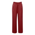 thumbnail image 4 of Glisme Pants For Women Solid Color Elastic Waist With Pockets And Drawstring Summer Quick Dry Women Wide Leg Trousers Size L Red, 4 of 5