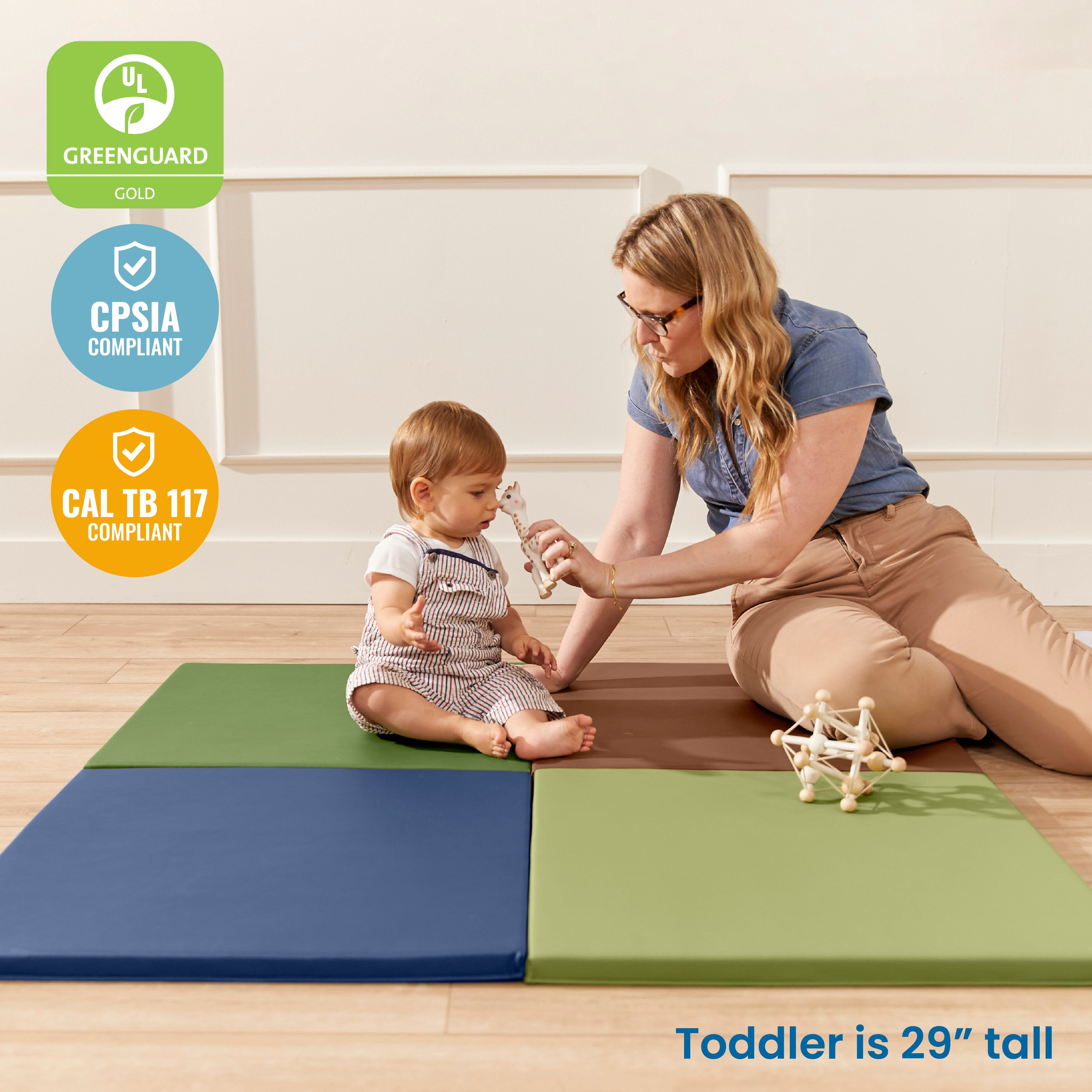 ECR4Kids SoftZone Play Patch Activity Mat and Toy Bins, Beginner Playset, Earthtone, 6-Piece