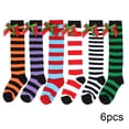 thumbnail image 2 of Esaierr 3 Pairs Kids Girls Christmas Socks Knee High Socks Long Socks Soft Cute Bow Socks for 7-12Y, 2 of 5