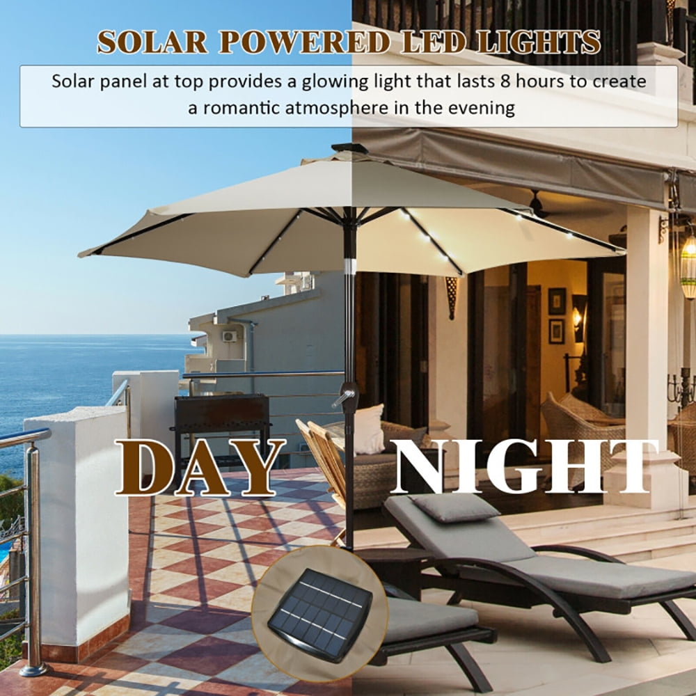 Aimee Lii 9 Feet Solar LED Lighted Patio Market Umbrella Tilt Adjustment Crank Lift, Table Umbrella Outdoor for Patio, Pool, Beach, Tan Aimee Lii 9 Feet Solar LED Lighted Patio Market Umbrella Tilt Adjustment Crank Lift, Table Umbrella Outdoor for Patio, Pool, Beach, Tan