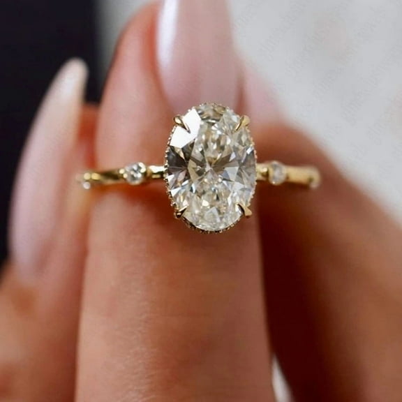 solitaire jewels 1.75CT Oval Moissanite Hidden Halo Engagement Ring For Women, 14K Yellow Gold