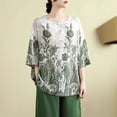 thumbnail image 2 of Tnhcen Blouse d'Été pour Femmes Grande Taille Col Rond / Chemise en Coton et Lin Brodée Style Chinois / Hauts de Mode Décontractés Amicaux Grande Taille (L-3TG), 2 of 9