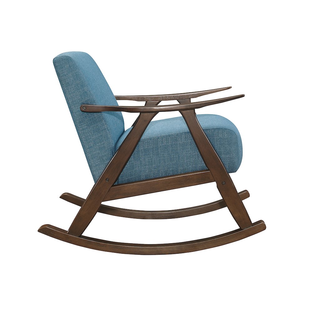 Lexicon Waithe Mid-Century Textured Fabric Rocking Chair in Dark Walnut/Blue