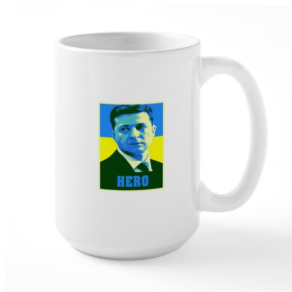 CafePress - Ukrainian President Zelenskyy Ukraine Flag Mugs - 15 oz Ceramic Large White Novelty Mug
