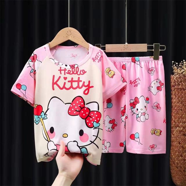 Sanrio-Pijama Kawaii de Anime para niños, ropa de casa de dibujos animados, Mymelody, Kuromi, Cinnamoroll, sección delgada, de manga corta