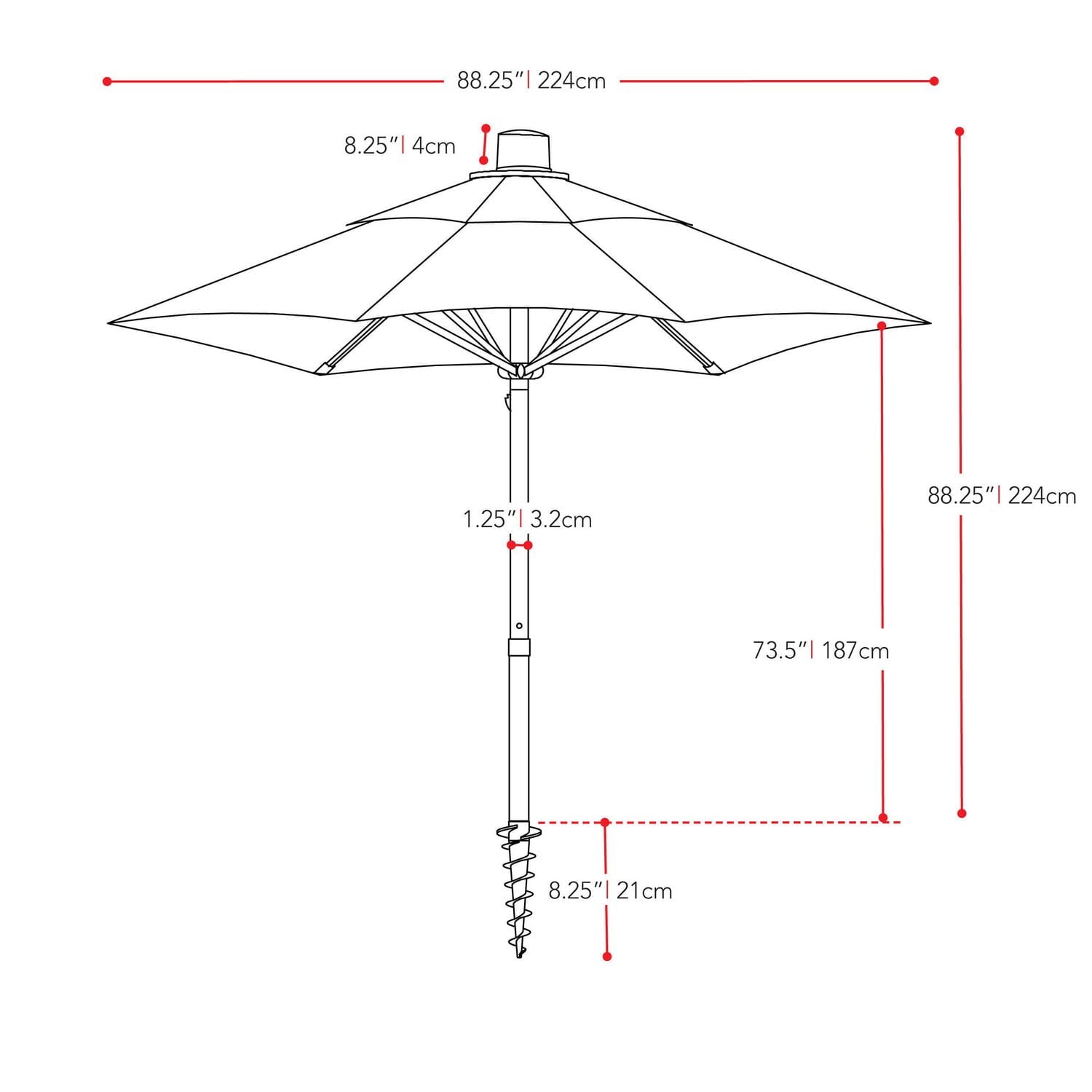 Parasol de plage portable CorLiving de 2,3 m avec ancrage pour sable et terre et sac de transport