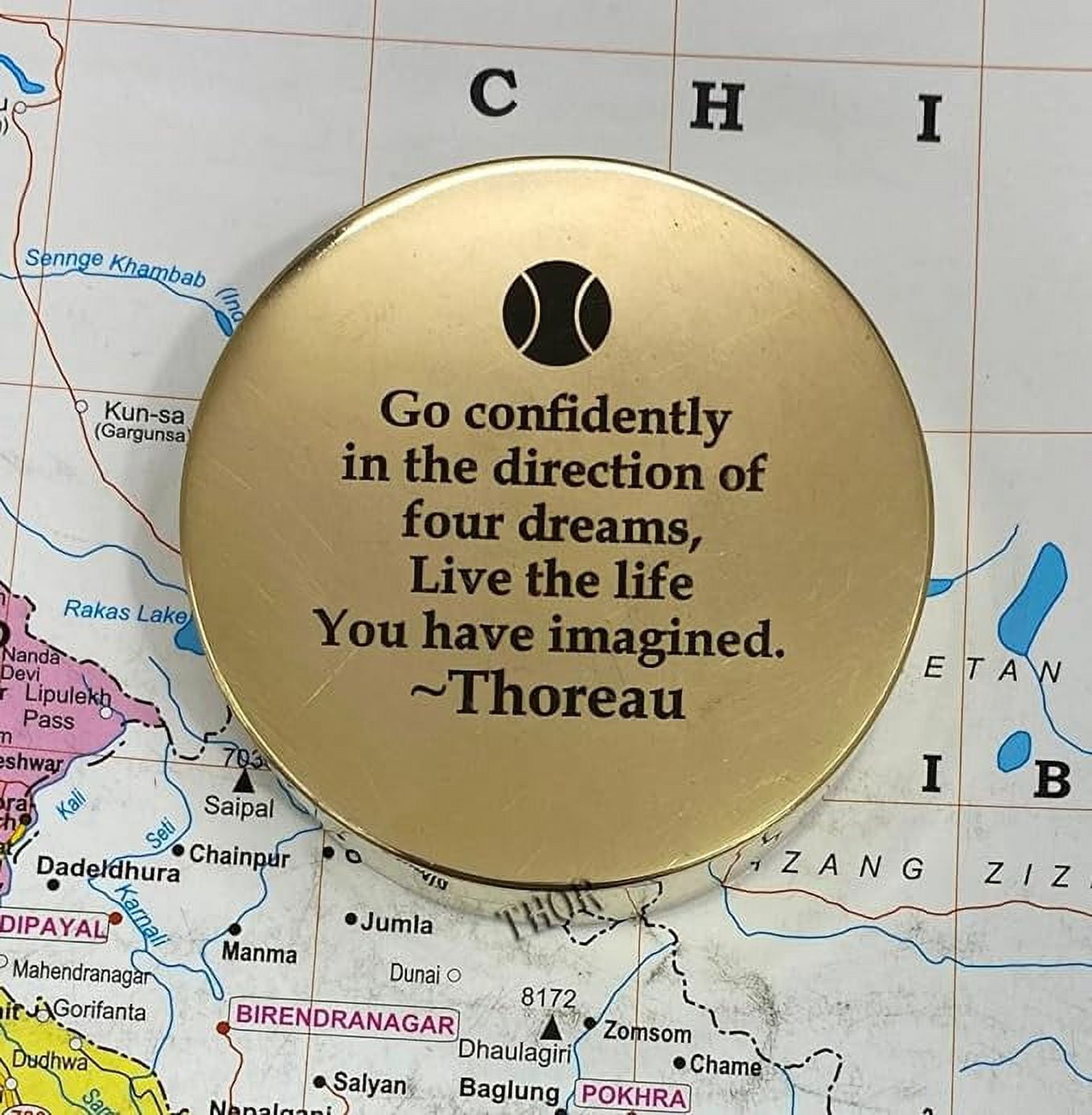 Antique Brass Finish Compass with Famous Thoreau's Quote Engraved Go Confidently in The Direction of Your Dreams Live The Life Compass