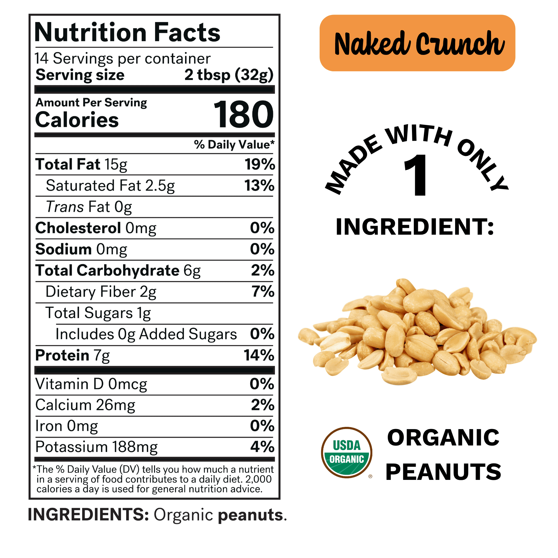 Organic Peanut Butter, Crunchy, Vegan, Palm-Oil Free, No Salt, 16 oz (Pack of 3)