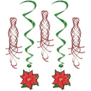 Beistle Set Of 5 Poinsettia Shimmers And Whirls Scene Setter Decorations 22" And 40"