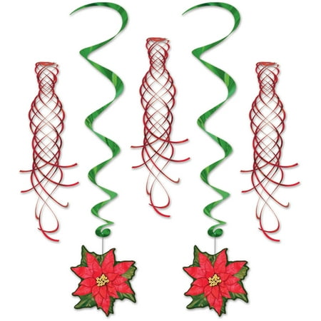 Beistle Set Of 5 Poinsettia Shimmers And Whirls Scene Setter Decorations 22" And 40"