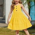 thumbnail image 2 of THDHVS Little Girls Dresses,Flowy Button Down Sleeveless Dress with Tiered Hem and Pockets for Girls Summer Casual Style,Kids Dress Yellow, 2 of 9