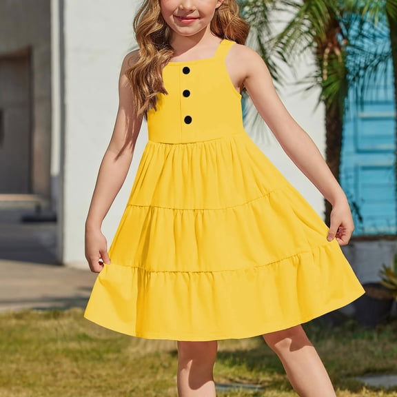 JUSLIO Dresses for Girls Button Dresses with Pockets Casual Sleeveless Dress Size 10