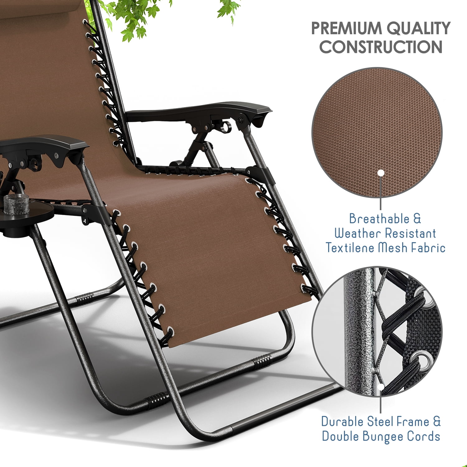 LammaLoe Zero Gravity Chair, Outdoor Lounge Chairs with Cup Holder, Brown