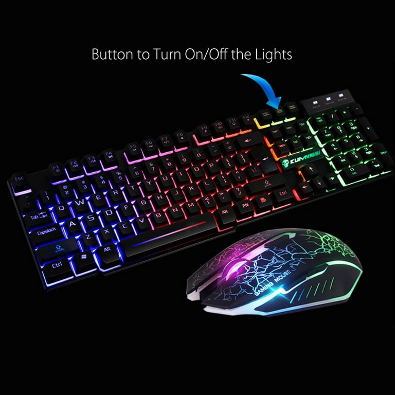 Rainbow Background Lighting USB Gaming Keyboard Mouse Pad for / / / Pc  Black 
