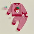 thumbnail image 2 of Caqnni Toddler Baby Girls Fall Winter Pants Outfits Clothes Long Sleeve Sweatshirt Pullover Jogger Pants Warm Winter for Girls 6 9 12 18 24 Months，Red，6-12 Months, 2 of 8
