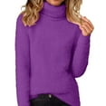 thumbnail image 2 of Women Turtleneck Sweater Fuzzy Tunic Tops Fitted Plus Size Soft Flannel Warm Pullover Long Sleeve Winter Clothes (5XL, Purple), 2 of 6