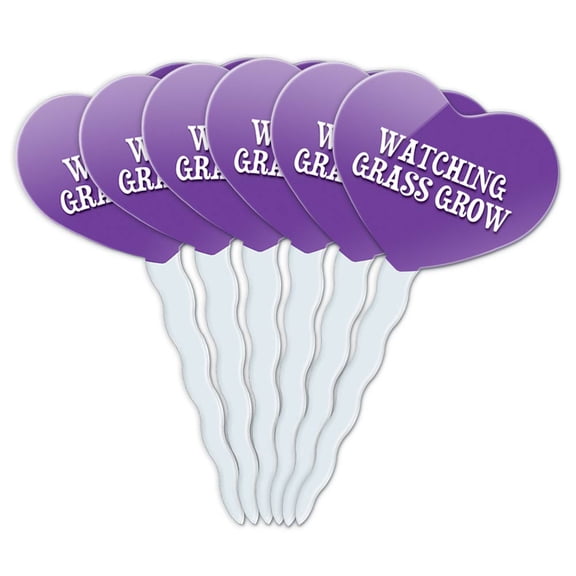 Watching Grass Grow Heart Love Cupcake Picks Toppers - Set of 6