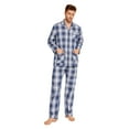 thumbnail image 4 of GLOBAL Mens Yarn Pajama Set 100% Cotton, Long Sleeve Button Down PJ Set for Men Plaid Men's Sleepwear, Sizes S-3XL, 4 of 5