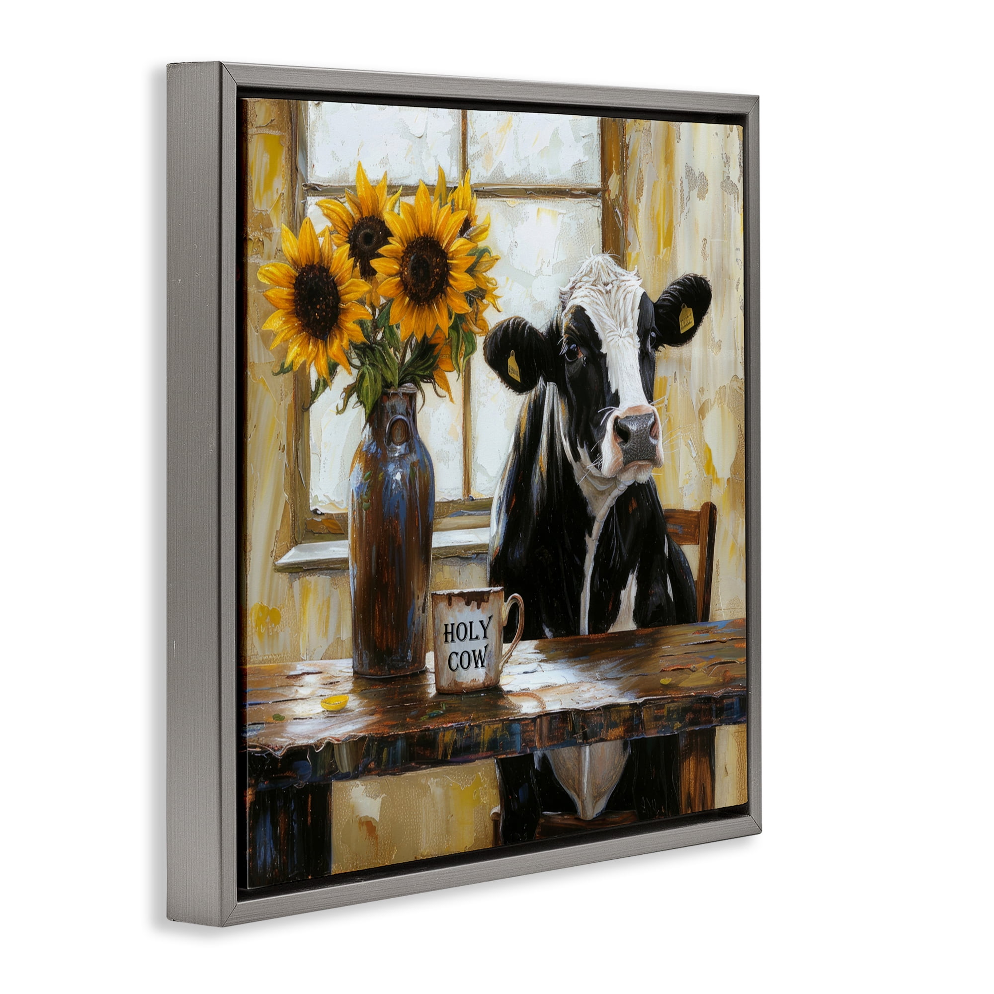 Stupell Industries Holy Cow Rustic Farm Table Gray Framed Floater Canvas Wall Art, design by Tina LeCour