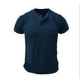 thumbnail image 4 of hotojiny Mens Golf Shirts Henley Collarless Cotton Summer Top Casual Short Sleeve Plain Color Beach Vaction T Shirts, 4 of 5