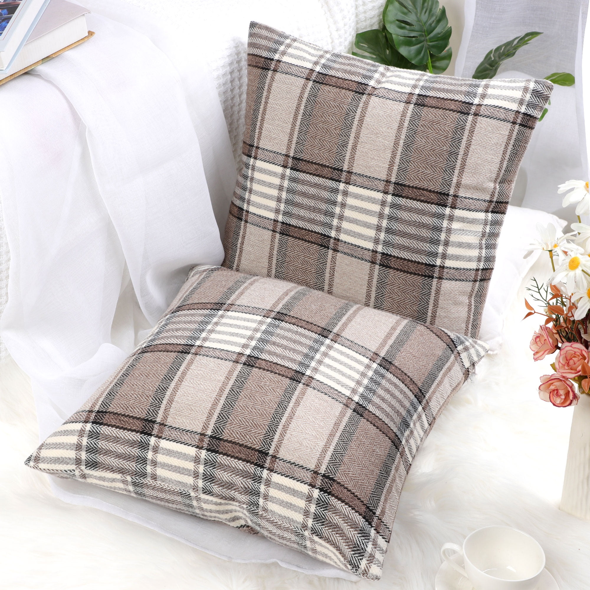 Grey buffalo check pillow covers sales