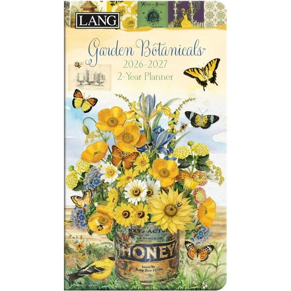 Lang Companies, Garden Botanicals 2 Year 2026 Pocket Planner, 3.63'' X 6.5'', Weekly Calendar with Wire-O Binding