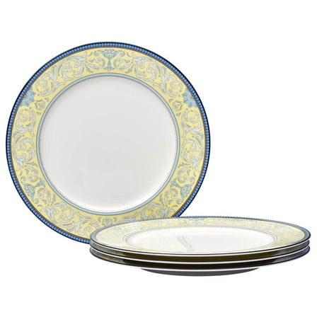 Menorca Palace 10.75 in. (Blue/Yellow) Bone China Dinner Plates, (Set of 4)