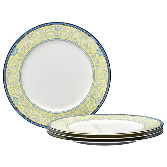Menorca Palace 10.75 in. (Blue/Yellow) Bone China Dinner Plates, (Set of 4)