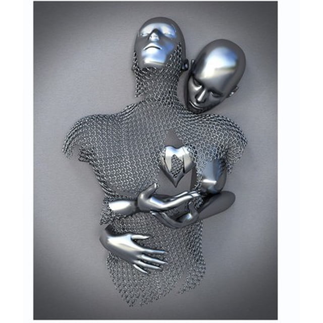Amor Corazón Efecto 3D Arte de la pared Escultura de metal abstracta Pintura en lienzo moderna Decoración de la pared 30 * 40 cm