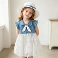 thumbnail image 5 of IFNWSV Toddler Girls Denim Dress Short Sleeve Round Neck Bowknot A-Line Summer Fashion Casual Sundress White 18-24 Months, 5 of 7
