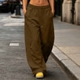 thumbnail image 2 of JSheng Women's Loose Sweatpants Solid Color High-waisted Wide-leg Casual Drawstring Sport Pants With Pockets Brown XL, 2 of 6