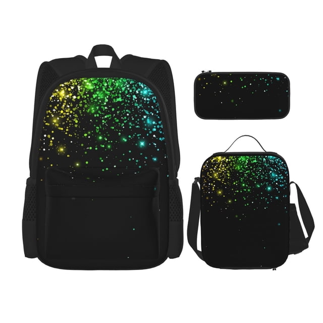 Easygdp Night Rainbow Sparkles Mochila para Niños y Niñas con Set de Caja de Almuerzo y Estuche para Lápices 3 en 1, Mochila Escolar Estampada para Adolescentes