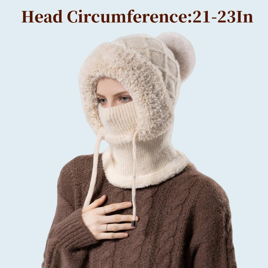 Winter Beanies for Men Women Warm Knit Skull Cap Beanie Balaclava Fleece Ski Mask Neck Warmer Winter Sports Cap