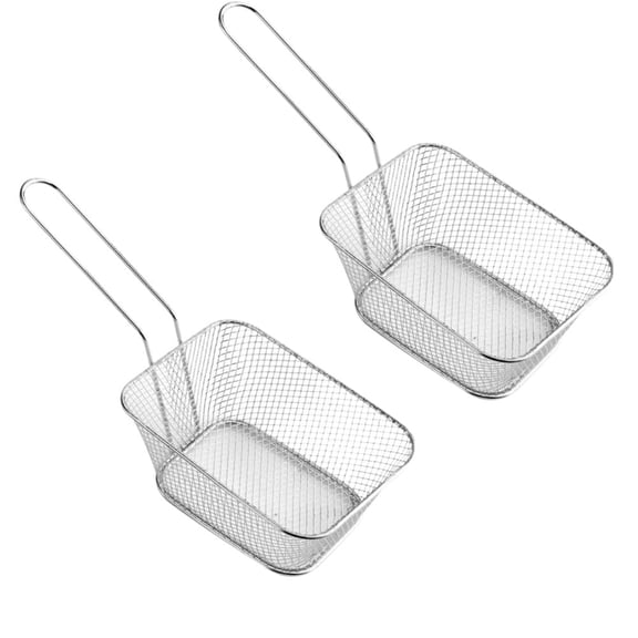 2 Pieces Fries Basket, Mini Square French Fry Chip Holder Food Snack Baskets For Serving, Stainless Steel Fry Basket with Handle Kitchen Restaurant