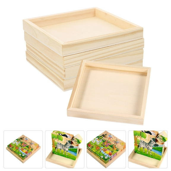 ROSENICE Wooden Toy Storage Box for Building Blocks in Khaki Color Made of Wood 5 Pieces