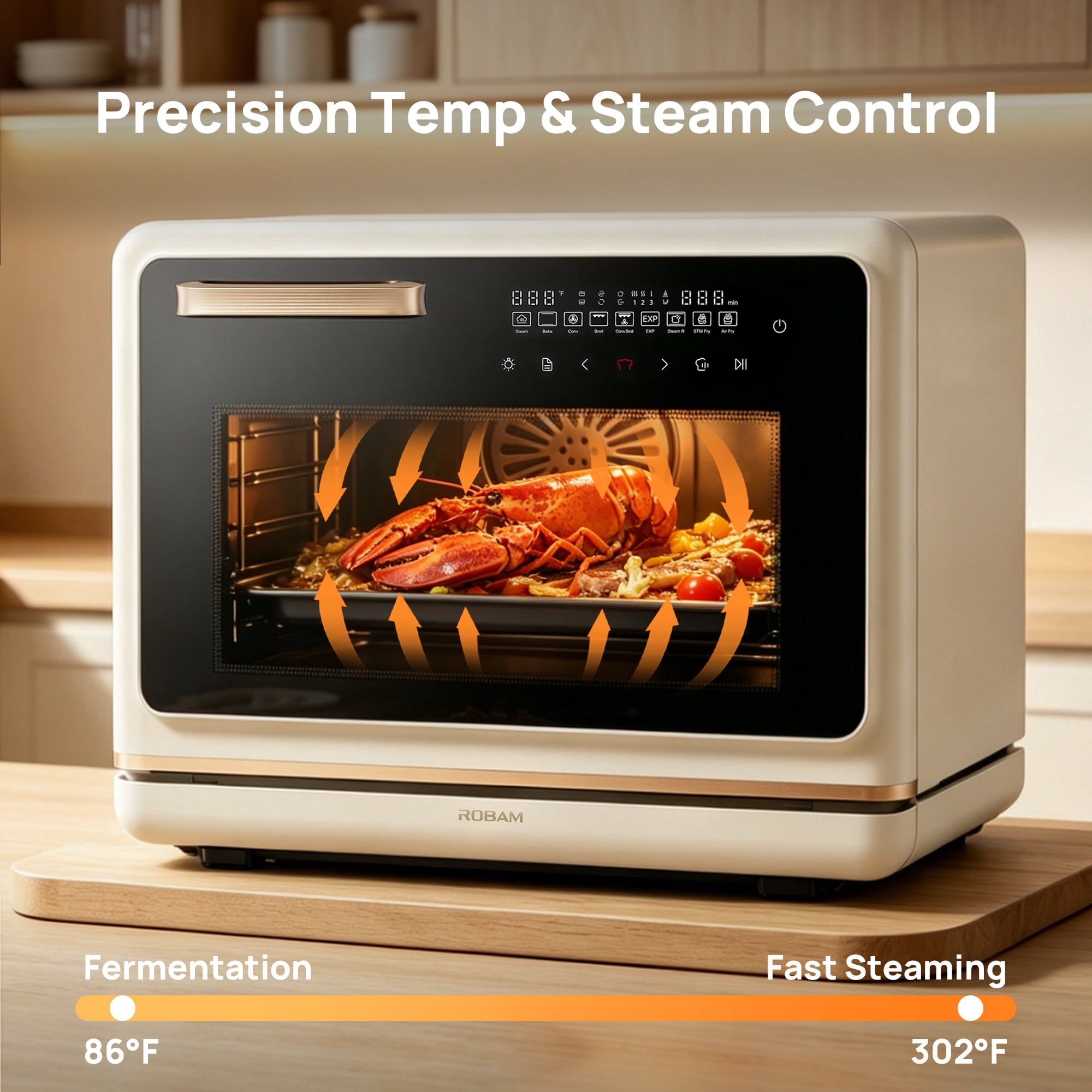 ROBAM R-Box Pro Countertop Combi Steam Oven 1.2 Cu.ft, Air Fryer Combo, Convection Toaster Oven with 32 Presets & Precise Temperature Control (86°F-302°F), White