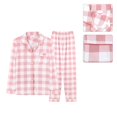thumbnail image 2 of ZPAQI Women's Long Sleeve Pajama Set with Plaids Striped Print Button Down Sleepwear, 2 of 15