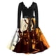 thumbnail image 1 of Women's Vintage Classic Dress Neck Waist Bow Tie Long Sleeves Halloween Print V Neck Swing Dress, 1 of 4