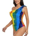 thumbnail image 2 of Easygdp Rainbow Colored Women's One Shoulder Ruffle Monokini Bathing Suits with Removable Chest Pad, Quick Drying - X-Large, 2 of 8