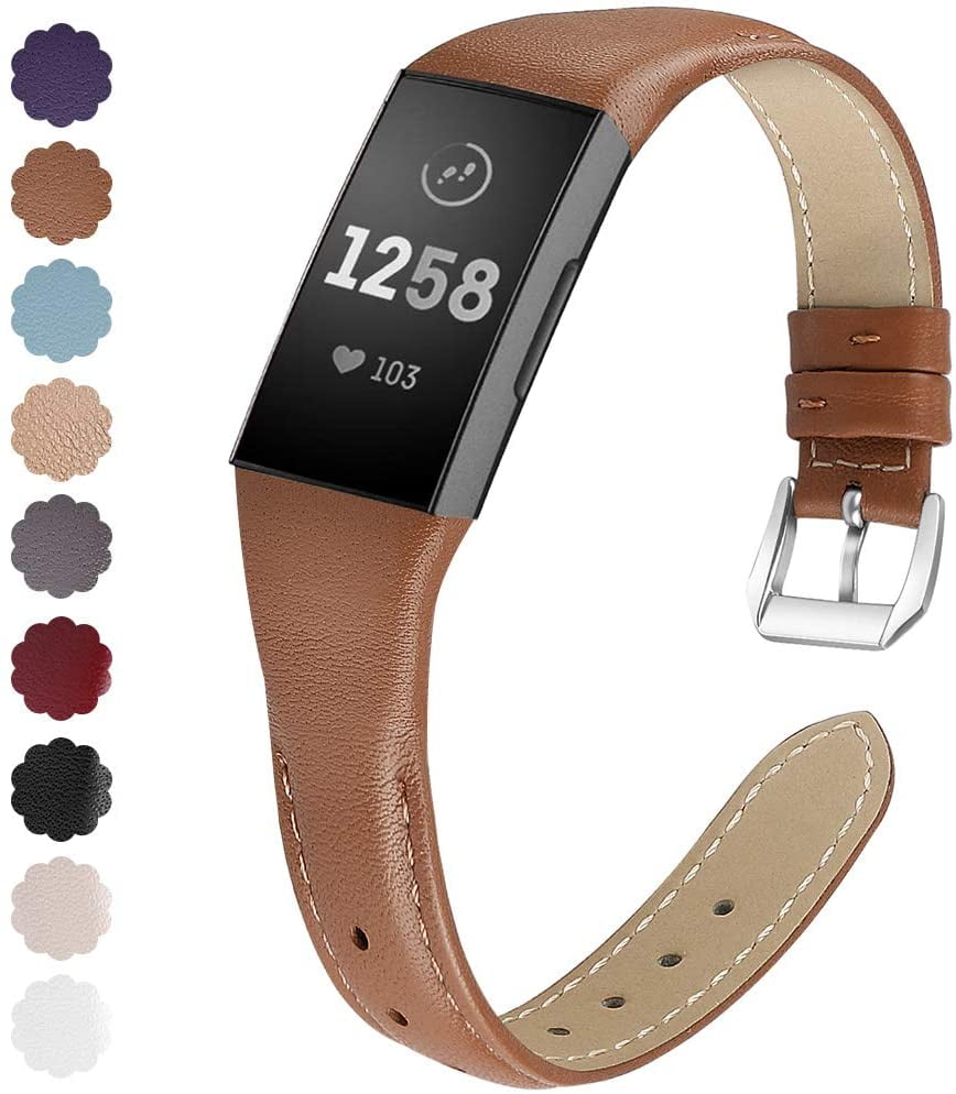 Replacement Bands Compatible with Fitbit Charge 3 Slim Genuine Leather Wristband 
