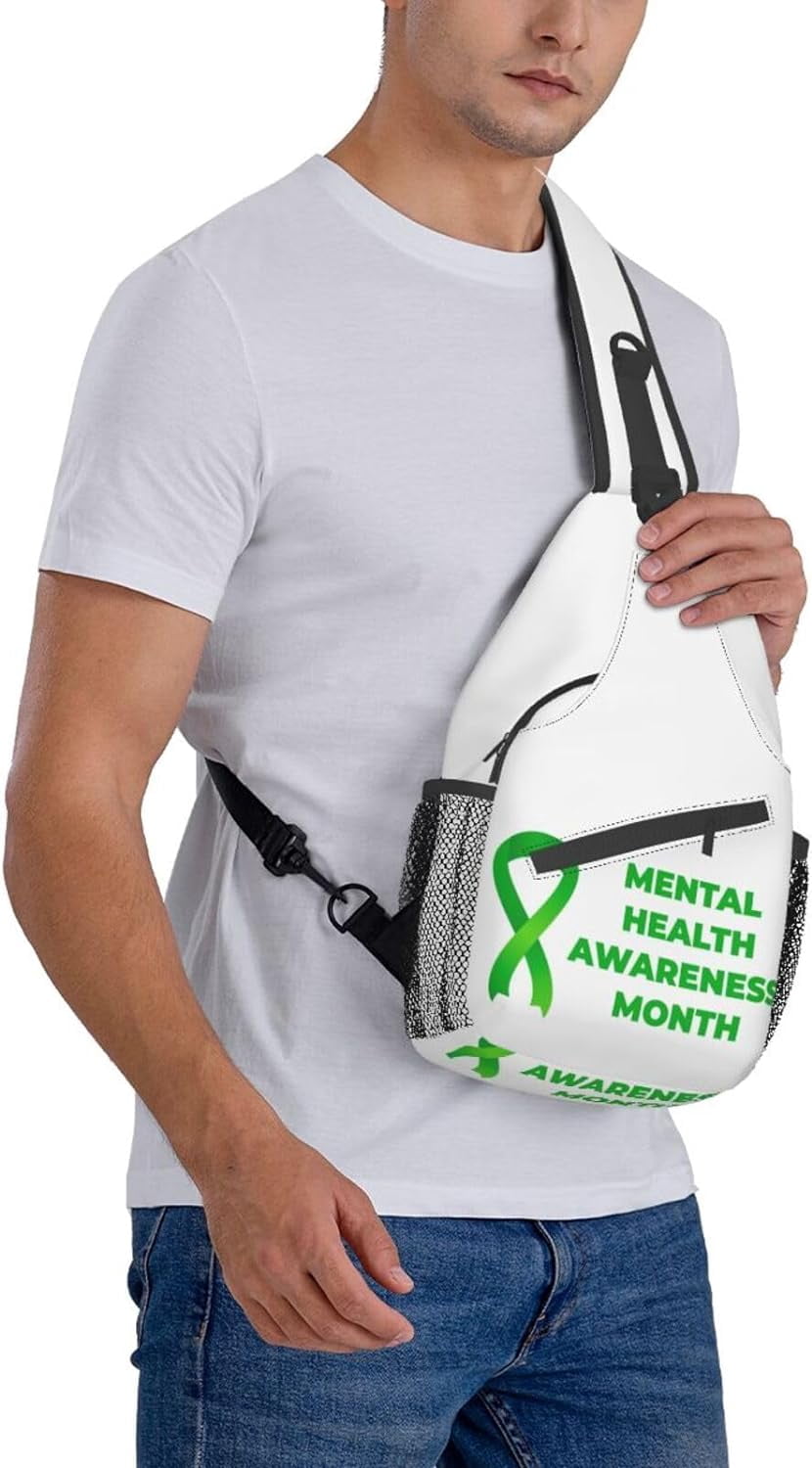 In July I Wear Green for Minority Mental Health Awareness Month Sling Bag Crossbody Hiking Travel Chest Bags Backpack Shoulder Daypack for Women Men