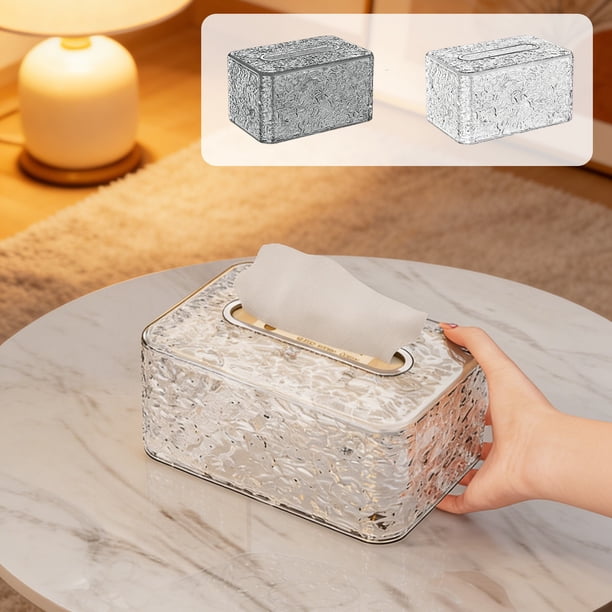 Funda decorativa para cajas de papel de seda • Portahojas de papel con patrón en relieve • Dispensador elegante de plástico transparente • Decoración moderna de mesa de mesa para salón en casa