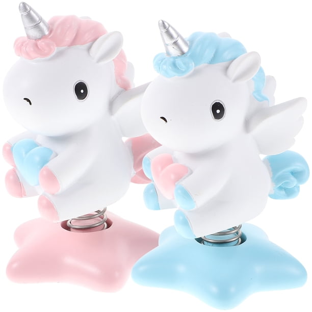 KAKOWELY 2 piezas de adorno de unicornio de dibujos animados para tablero de instrumentos, estatua de unicornio de resina, decoración con cabeza temblorosa, figura de unicornio