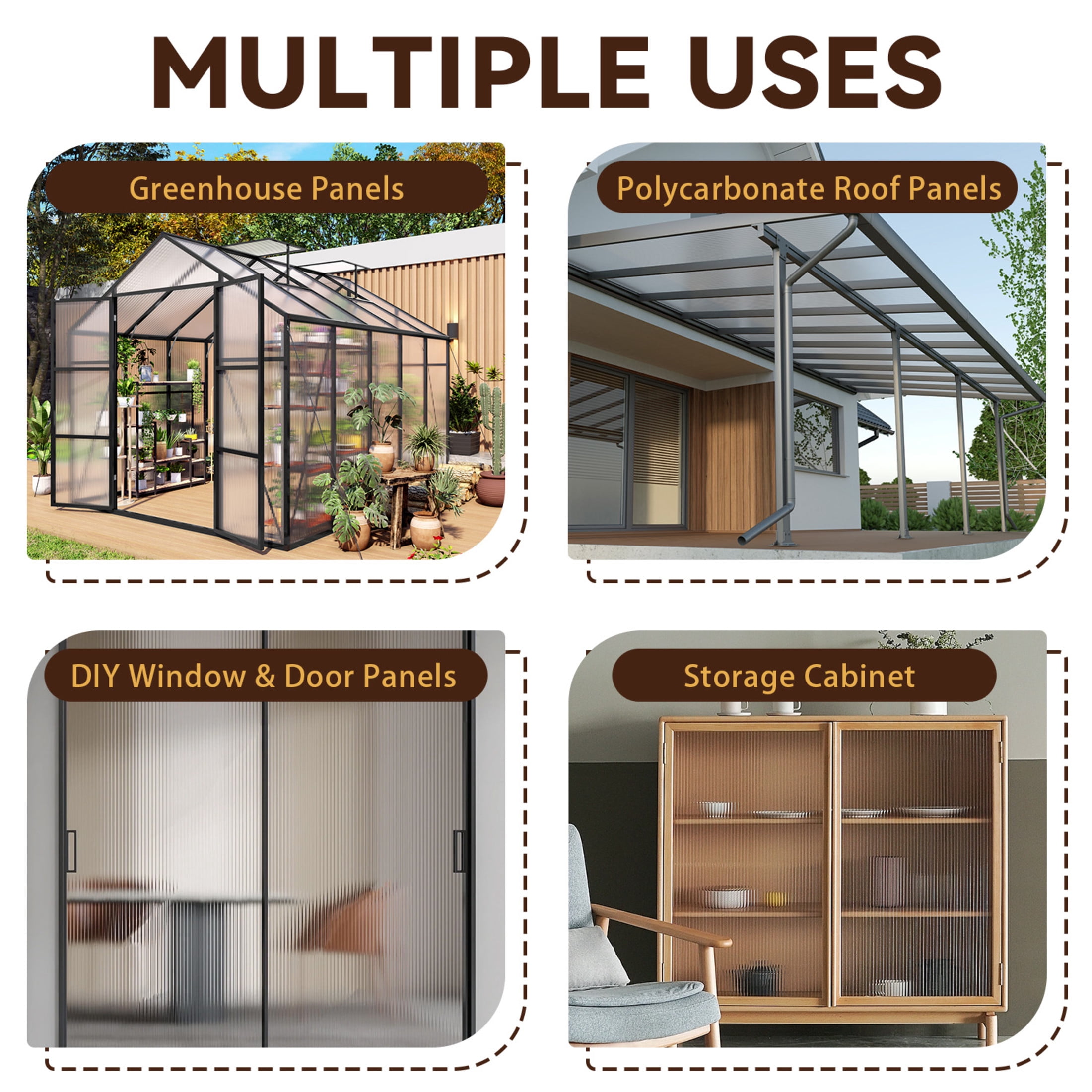 Noble House 10 Pack Twin-Wall Polycarbonate Greenhouse Panels, 4 ft x 2 ft UV-Protected Sheets, Transparent